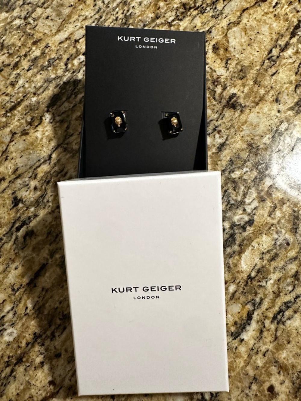 Kurt Geiger Gold Accent Black Crystal Stud Earrings - Picture 2 of 8
